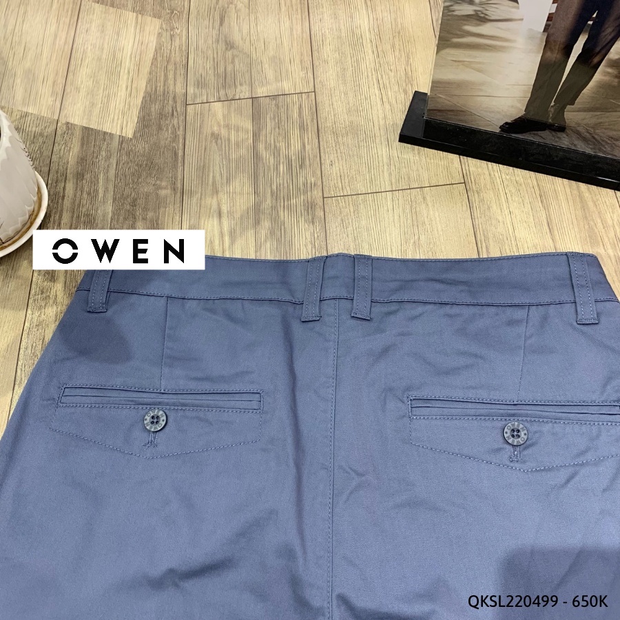 Quần dài kaki nam Owen QKSL220499 khaki công sở cao cấp màu xanh da trời đậm dáng slim fit ôm nhẹ vải thô cotton mềm mát