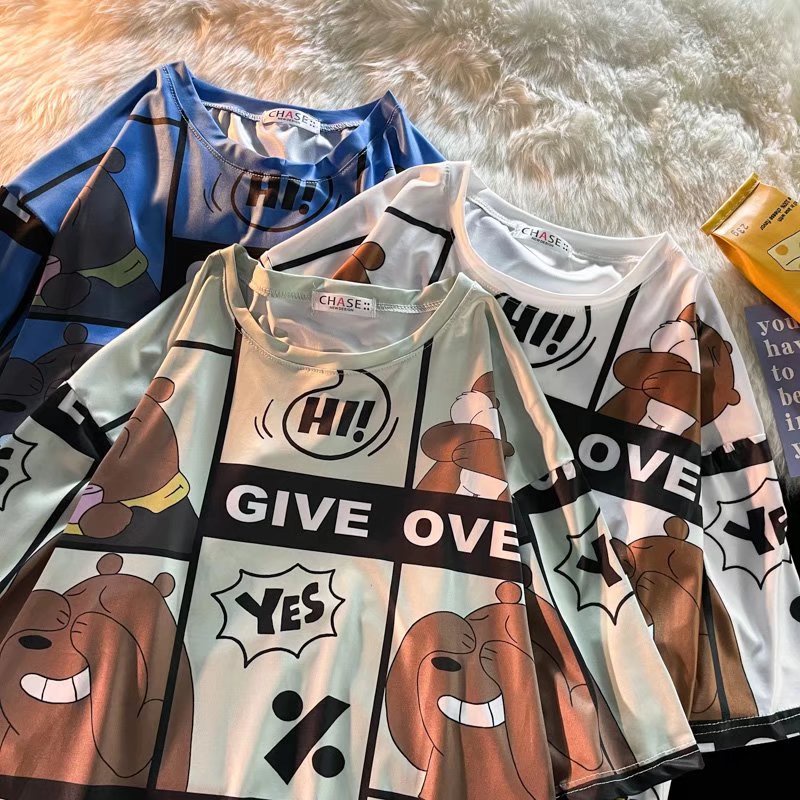 Áo Thun Tay Ngắn Dáng Rộng In Hoạt Hình Phong Cách Hàn Quốc Thời Trang Mùa Hè Cho Nam