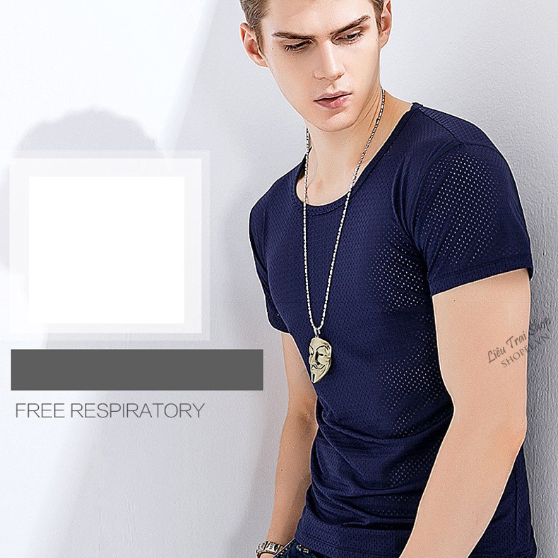 Áo thun lưới nam áo thun nam đục lỗ thoáng mát thời trang