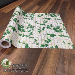 Giấy dán tường giả gạch 3d dây leo xanh, khổ 90cm có sẵn keo