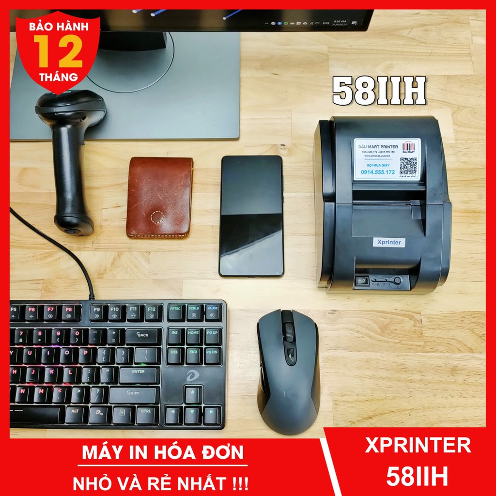 Máy in hoá đơn K58 Xprinter XP 58IIH in bill tính tiền POS từ các phần mềm bán hàng sử dụng giấy in nhiệt K58 58mm