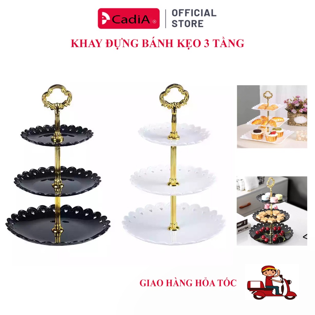 [Giá Sỉ] Khay Mứt 3 Tầng, Khay Đựng Bánh Kẹo Hoa Quả 3 Tầng Bằng Nhựa Cao Cấp Dài 38cm
