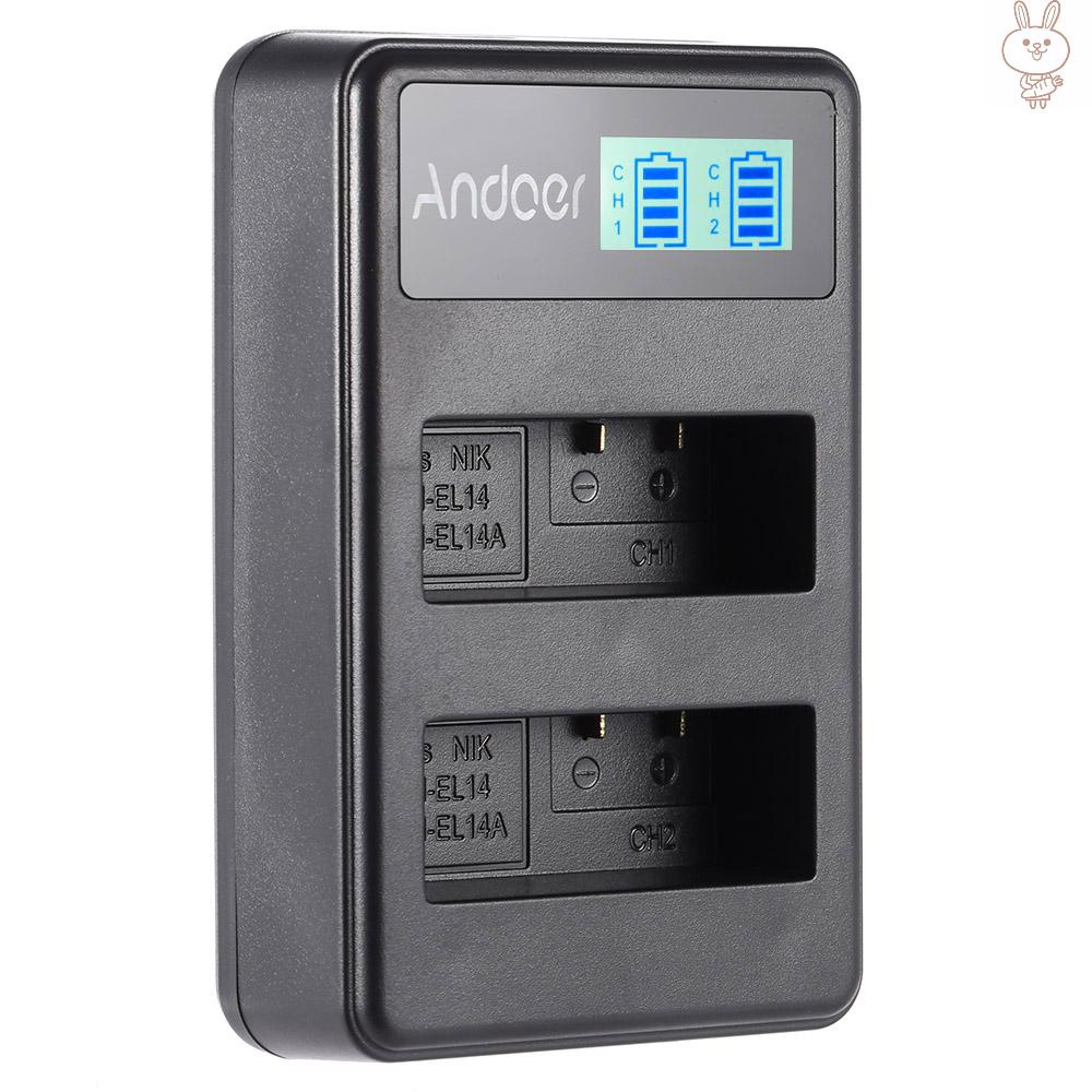 Bộ Sạc Pin Andoer En-El14 En-El14A Pin Li-Ion 2-slot Usb Cho D3100 D3200 D3300 D5100 D5200 D5300 D5500 Df7100 Dslr