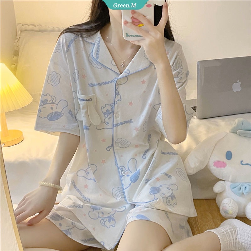 Bộ Đồ Ngủ Tay Ngắn In Họa Tiết Hoạt Hình Cinnamoroll Dễ Thương Thời Trang Mùa Hè Cho Nữ