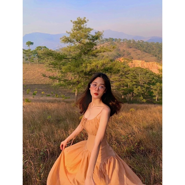Đầm dài Dearjose hai dây Marilyn vải organza cam đào Dear José size M newtag