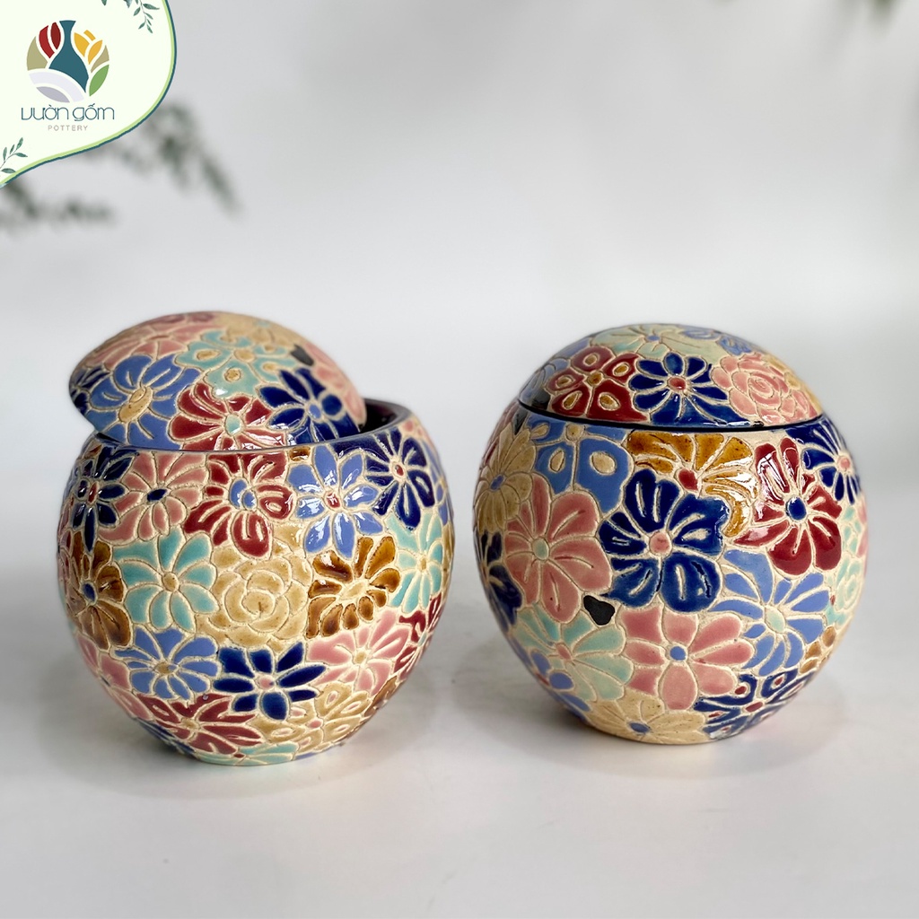Tượng heo gốm bách hoa, lợn tiết kiệm decor trang trí Vườn Gốm - The Garden