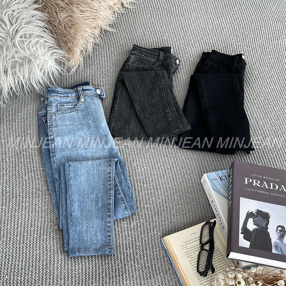 Quần Jean Nữ Skinny Basic Co Giãn MINJEAN M02, Quần Bò Cạp Cao Dáng Ôm Trơn Dài