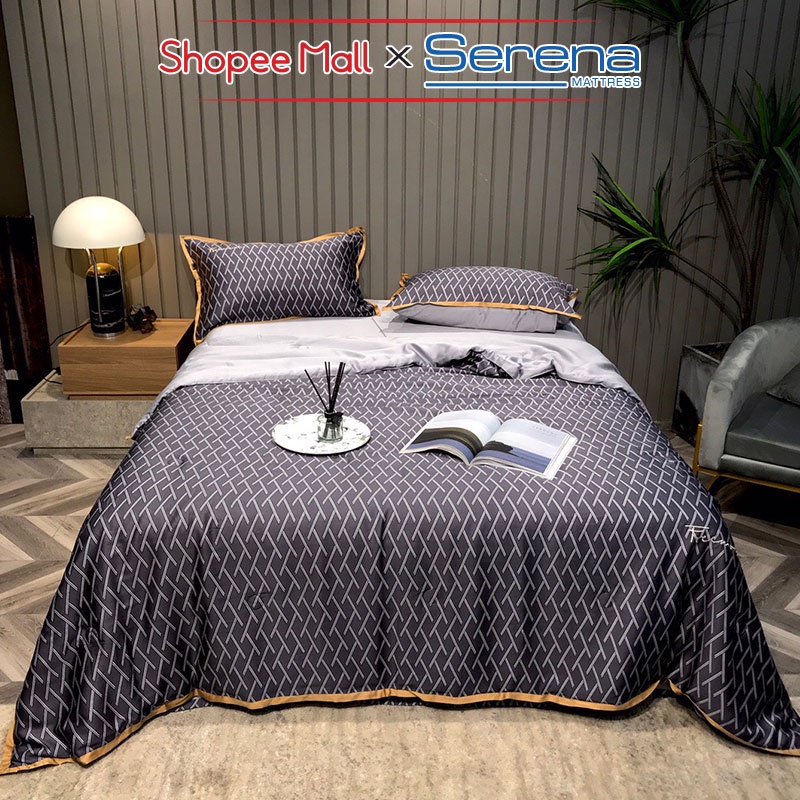 Bộ Drap Giường 5 Món Lụa Tencel SERENA Cao Cấp Set Combo Chăn Ga Ra Grap Trải Bọc Nệm Đệm Giường Trần Bông Chính Hãng