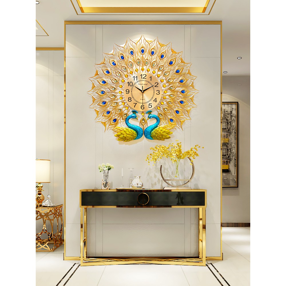 Đồng hồ treo tường trang trí chim công decor CY2 kích thước 70x70 cm