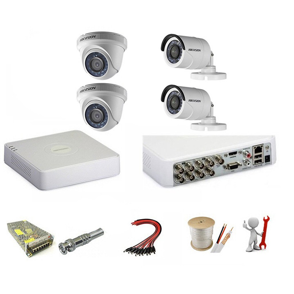 Trọn bộ 4 camera Hikvision 2.0 Megapixel - Hàng chính hãng