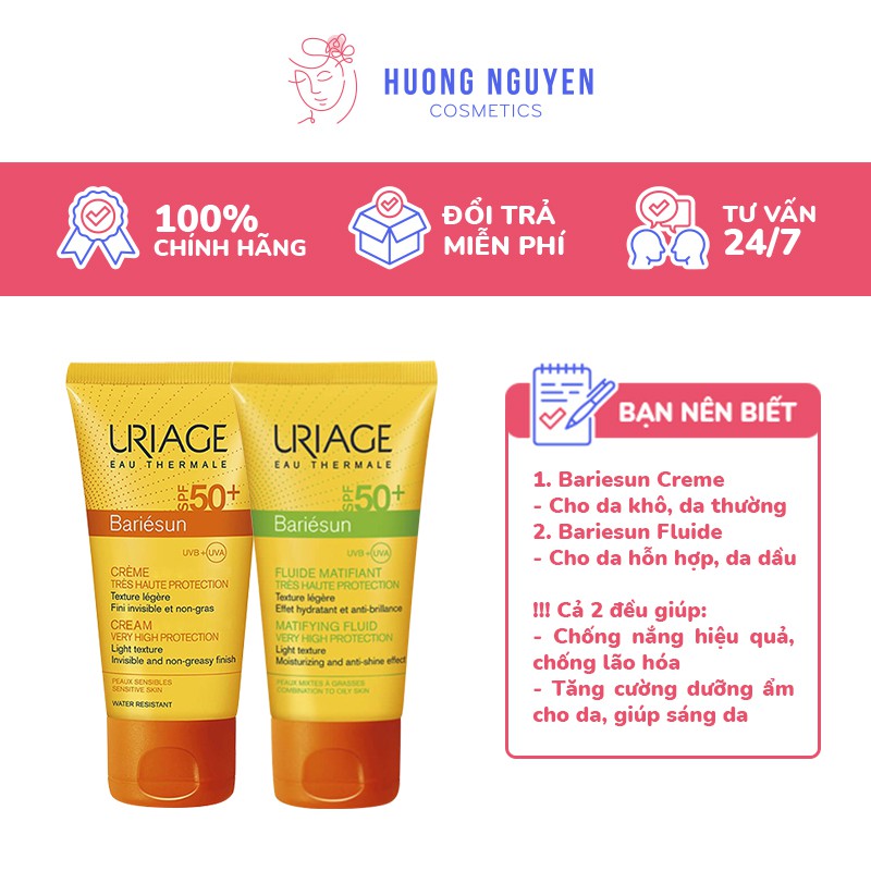 Kem Chống Nắng Mờ Nám & Chống Lão Hóa Uriage Bariesun SPF50+ 50ml