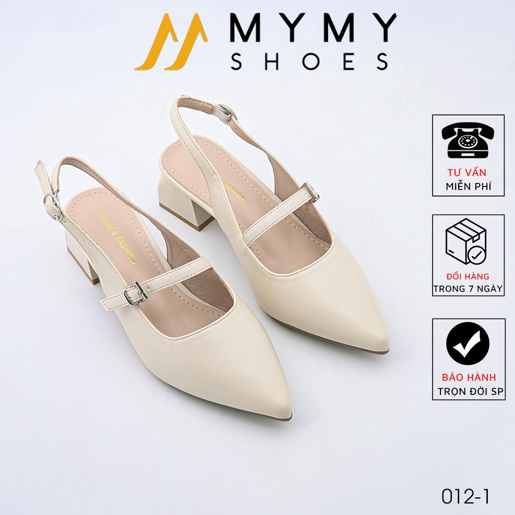 Giày cao gót nữ giày mũi nhọn gót vuông 4p màu đen, màu kem MyMyShoes - giày cao gót 012-1