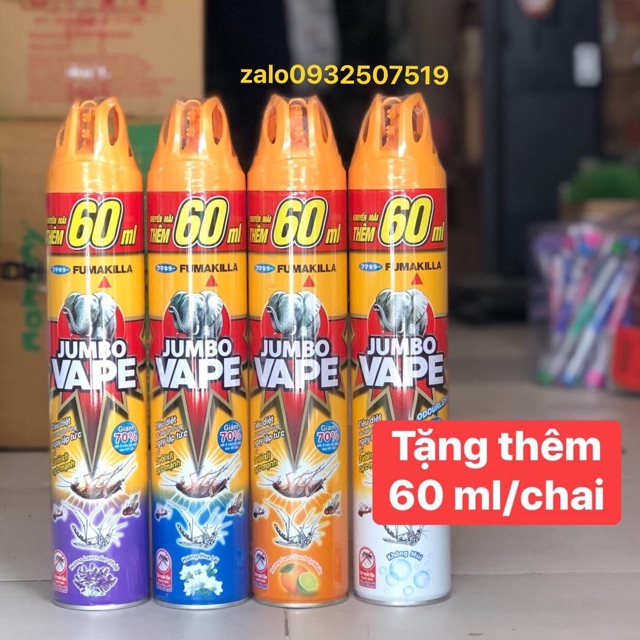 Xịt muỗi Jumbo Vape 600ml hết hàng tặng 60ml