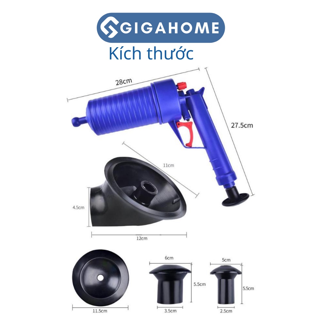 Dụng Cụ Thông Tắc Bồn Cầu, Cống Nước Bằng Khí nén GIGAHOME Kèm 4 Đầu Tiện Dụng 5650
