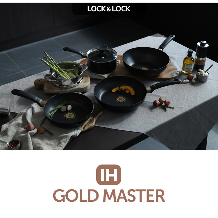 Bộ 4 Nồi Chảo Gold Master Lock&Lock LHS001LGM (2 chảo cạn 24cm, 28cm, 1 chảo sâu đáy 28cm, 1 nồi 18cm) - Hàng chính hãng
