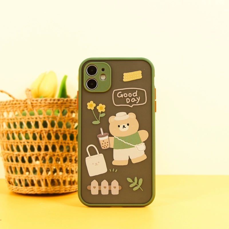 Ốp Điện Thoại Mềm Hình Gấu Hoạt Hình Màu Trà Xanh Cho IPhone 11 12 13 Pro Max X Xr Xs Max 6 7 8 Plus