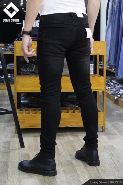 Quần jean nam đen mài cao cấp ống ôm côn co giãn chất bò đẹp | BigBuy360 - bigbuy360.vn