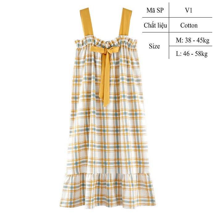Váy ngủ cotton cao cấp 2 dây đẹp mặc nhà siêu cute dễ thương – V1