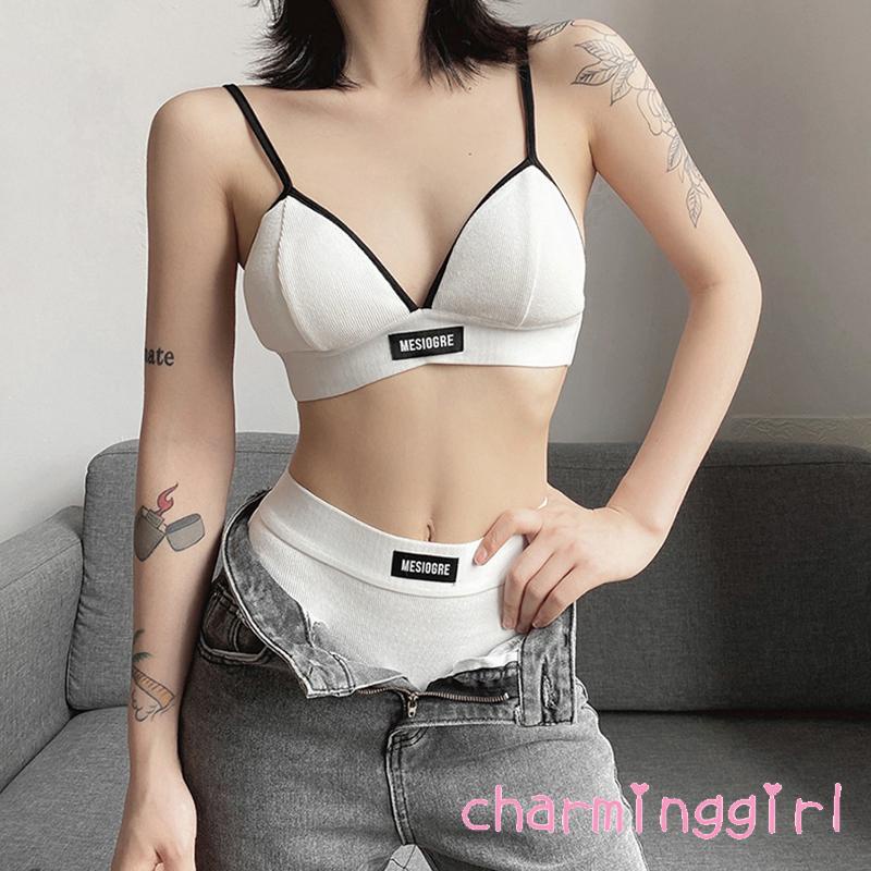 Chm- Set Đồ Lót Hai Mảnh Áo Hai Dây In Chữ Nhãn Và Quần Short Mặc Hàng Ngày Cho Nữ