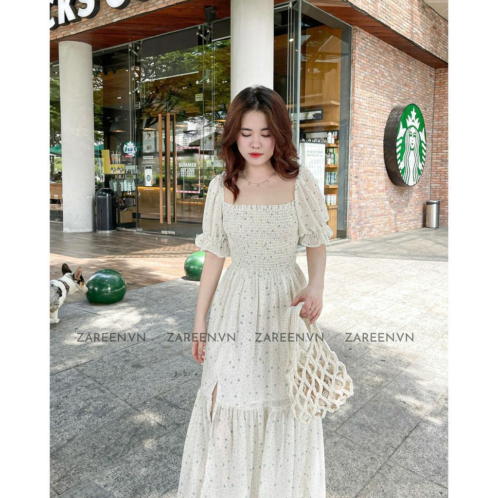 ZAREEN | ĐẦM HOA ĐUÔI CÁ XẺ ĐÙI ZAREEN DAX50 - TRẮNG HOA XANH