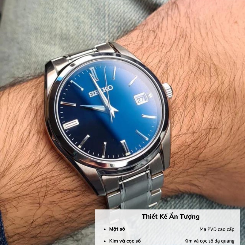 Đồng hồ Seiko Regular SUR30 nam kim dạ quang mặt kính sapphire chống nước 10 ATM dây thép cao cấp chính hãng