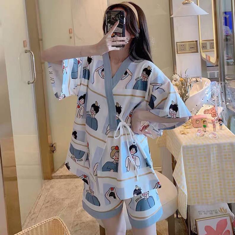 Bộ Pijama Nữ Dây Eo Cộc Tay Icon, Set Ngủ Mặc Nhà Ngắn Tay Nhiều Màu SIÊU HOT | BigBuy360 - bigbuy360.vn