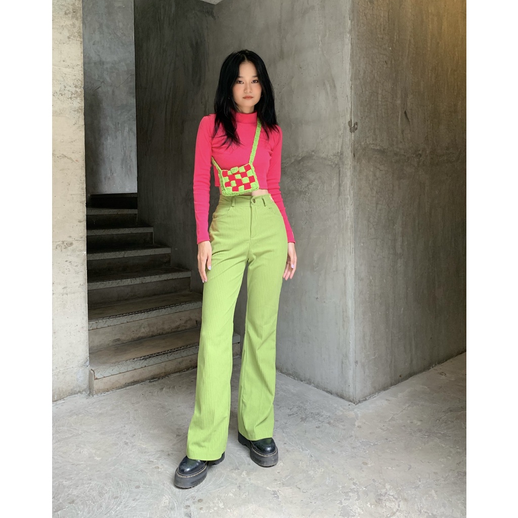 Quần ống loe nhung xanh Tartan - Yulelog Pants / Best Seller