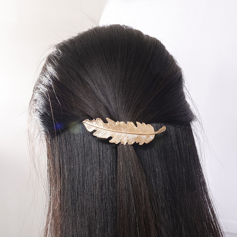 Kẹp Tóc Hình Lông Vũ Bằng Kim Loại Phong Cách Vintage Thanh Lịch Cho Nữ