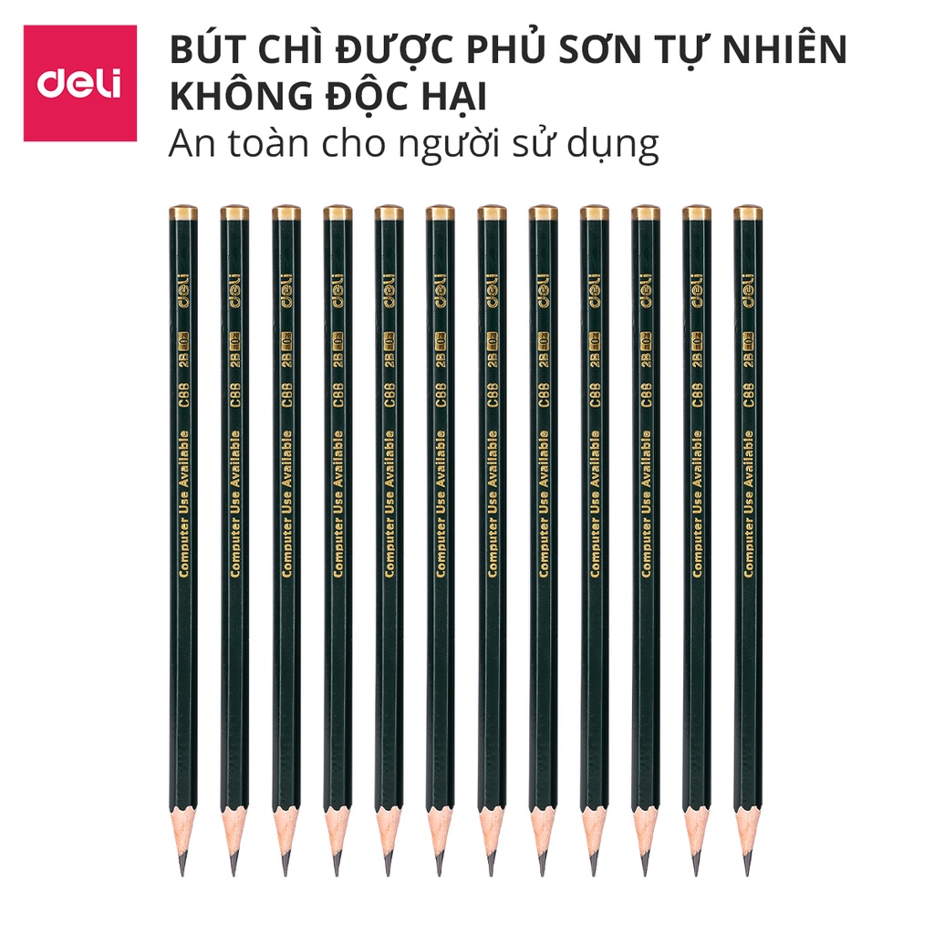 Bộ 12 bút chì gỗ học sinh Deli - phù hợp với dùng trong thi cử, quét máy chấm thi sử dụng trong trường học, văn phòng