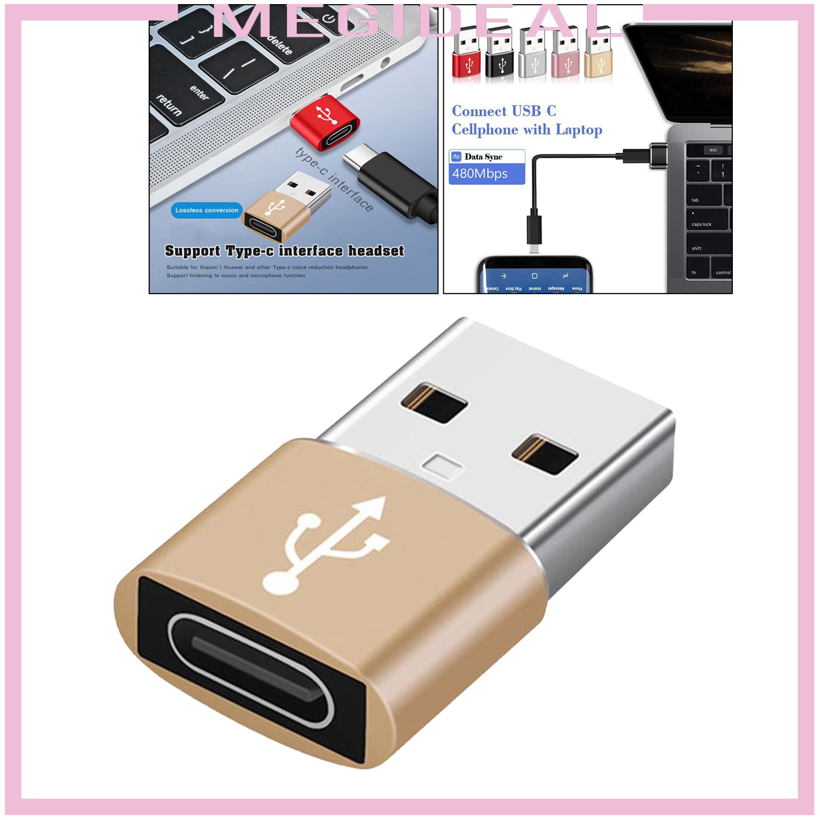 Multifunction 2-in-1 USB to USB C Type A Male toType C Female Adapter for Laptop PC Quest Link Data Transfer