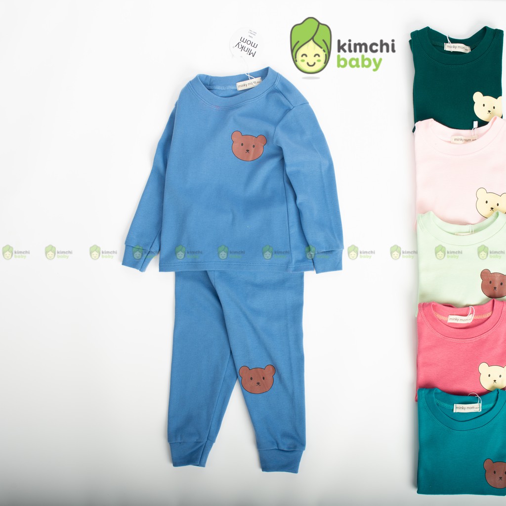 Đồ Bộ Bé Trai, Bé Gái Minky Mom Vải Cotton Bozip Ngực In Gấu Teddy, Bộ Dài Tay Cho Bé Mặc Nhà Thu Đông MKMTD2153