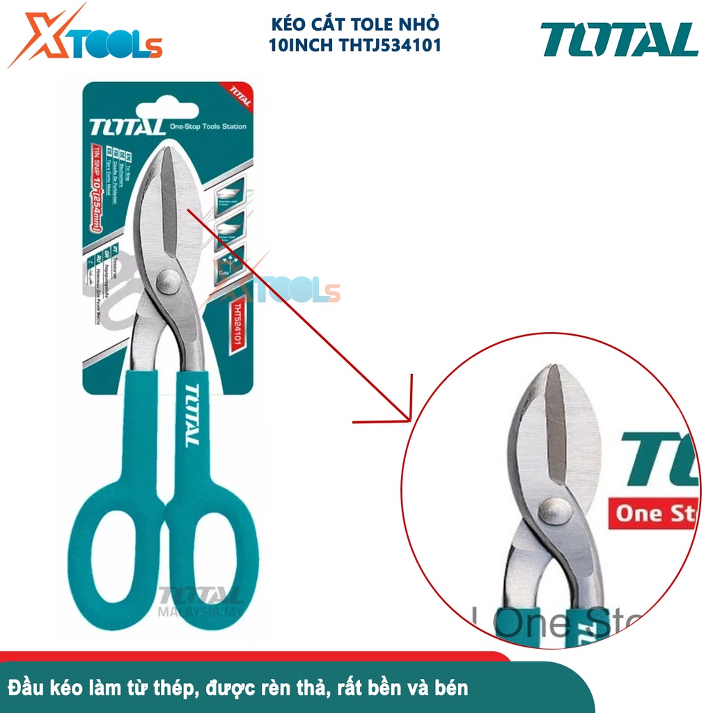 Kéo cắt tole nhỏ TOTAL THTJ534101, độ dày cắt tối đa thép cacbon ≤0,8mm, thép không gỉ ≤0,6mm, - CHÍNH HÃNG-XTOOLS