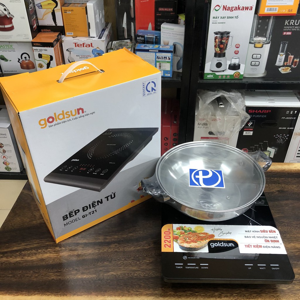 Bếp điện từ đơn Goldsun GIC3201-M tặng kèm nồi lẩu vung kính, Hàng chính hãng bảo hành 12 tháng toàn quốc