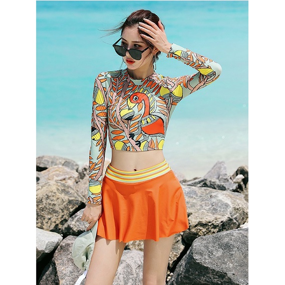 Đồ bơi nữ CAO CẤP bikini dài tay chân váy rời xinh đẹp nổi bật HTC01