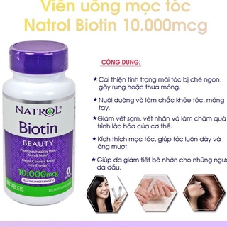 Viên Uống Hỗ Trợ Mọc Tóc Và Chống Rụng Tóc Natrol Biotin Beauty 10,000mcg – Cam Kết Chính Hãng 100%