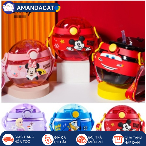 Bình Nước DISNEY Kèm Ống Hút cho Bé hình Bánh Donut Đáng Yêu