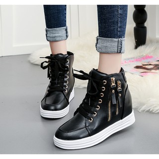 Giày Bánh mì nữ độn đế cột dây kèm khóa kéo cá tính cao 6cm siêu hót màu đen BM065D