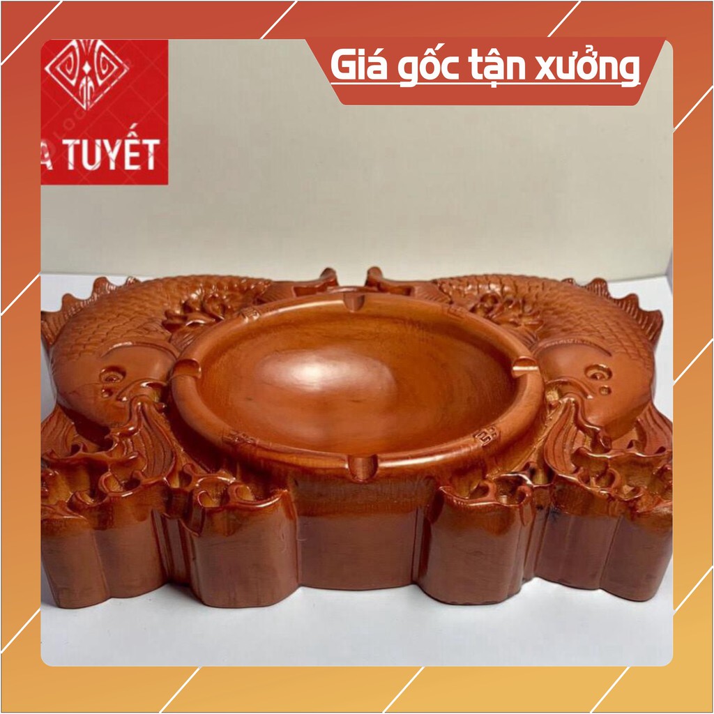 (RẺ NHẤT) GẠT TÀN THUỐC GỖ HƯƠNG TA CAO CẤP ĐỤC CHẠM CÁ CHÉP HÀNG NGUYÊN KHỐI - SIZE TO ẢNH THẬT 100%