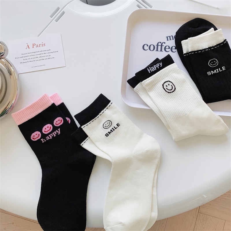 Vớ tất mặt cười happy viền cổ màu