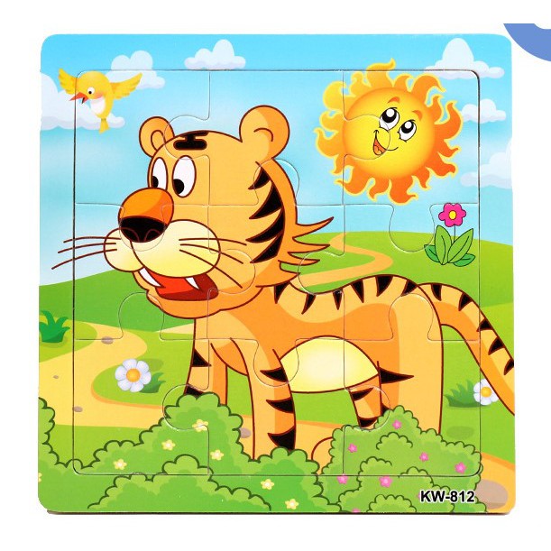 Đồ chơi Ghép hình puzzle tranh ghép gỗ 9 mảnh xếp hình con vật, phương tiện cho bé