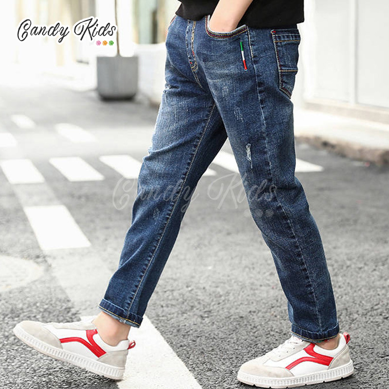 Quần Jeans Lưng Thun Thời Trang Cho Bé Trai 4-14 Tuổi