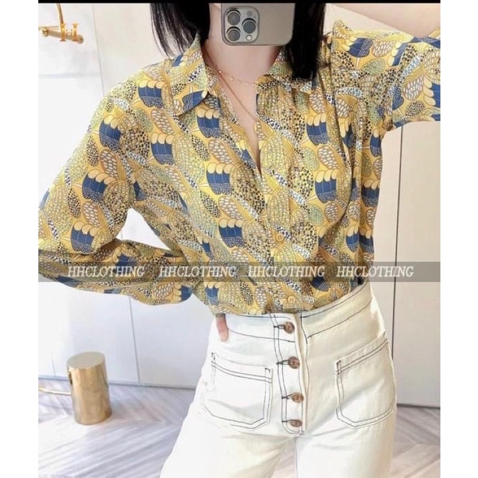 Áo sơ mi dài tay hoạ tiết dáng basic trẻ trung HH Clothing