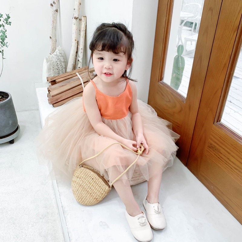 Váy 2 dây xòe bồng cho bé gái 2 màu size 10-22kg
