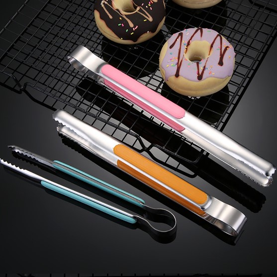 Kẹp gắp thức ăn, kẹp lấy đá Inox có cán nhựa loại đẹp KT: 20cm x1.5cm (ảnh thật)