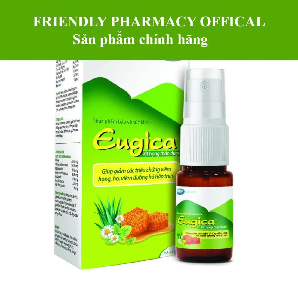 Xịt họng Eugica Mouth Spray - Hỗ trợ giảm ho, giảm các triệu chứng viêm họng, viêm đường hô hấp, giảm đau rát họng