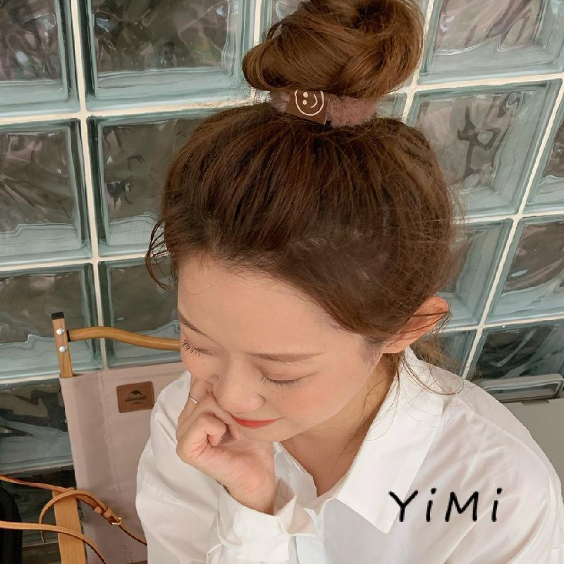 Dây buộc tóc lông mịn đính mặt cười dễ thương thời trang mùa đông phong cách Hàn Quốc cho nữ