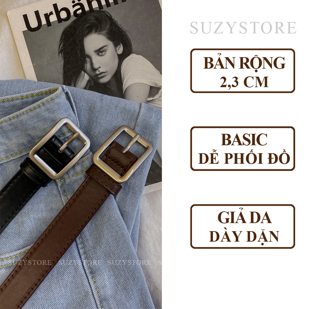 Thắt lưng nam nữ kiểu dáng basic, Ulzzang khóa chữ nhật, không lỗ và có lỗ 2.3cm - Dây nịt học sinh giả da dày dặn