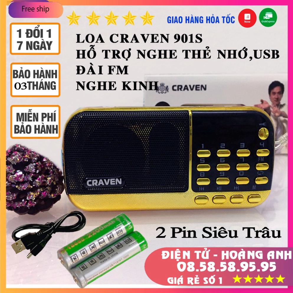 Loa đài Craven CR 901S, máy nghe nhạc đọc kinh phật dùng thẻ nhớ/USB pin siêu trâu