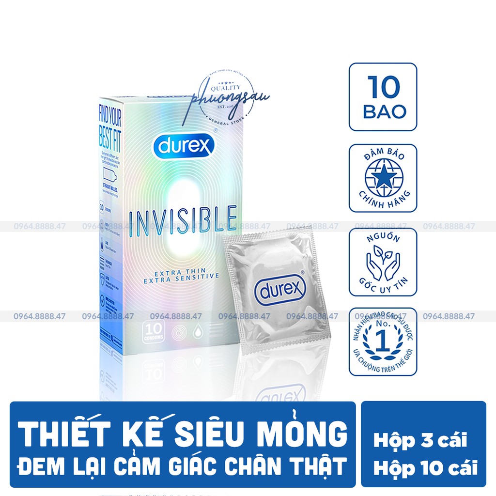 [CHÍNH HÃNG] Bao Cao Su Durex Invisible Extra Thin Extra Sensitive, Mẫu Mới Nhất, Mỏng Nhưng Mạnh