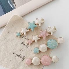 Kẹp Tóc Xà Cừ Vân Đá Đính Hình Tròn / Ngôi Sao Cao Cấp - Ghim Cài Tóc Ngọc Nhân Tạo Clovershop68